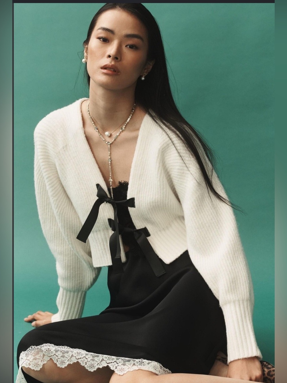 Anthropologie Rhea Bow Wool Blend Crop Cardigan Sweater, size XS, EUC
